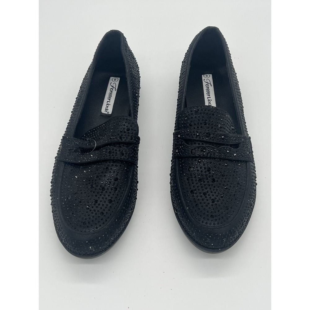 Forever Link Women's Black Rhinestone Loafer Flats Slip On Shoes Size US 8